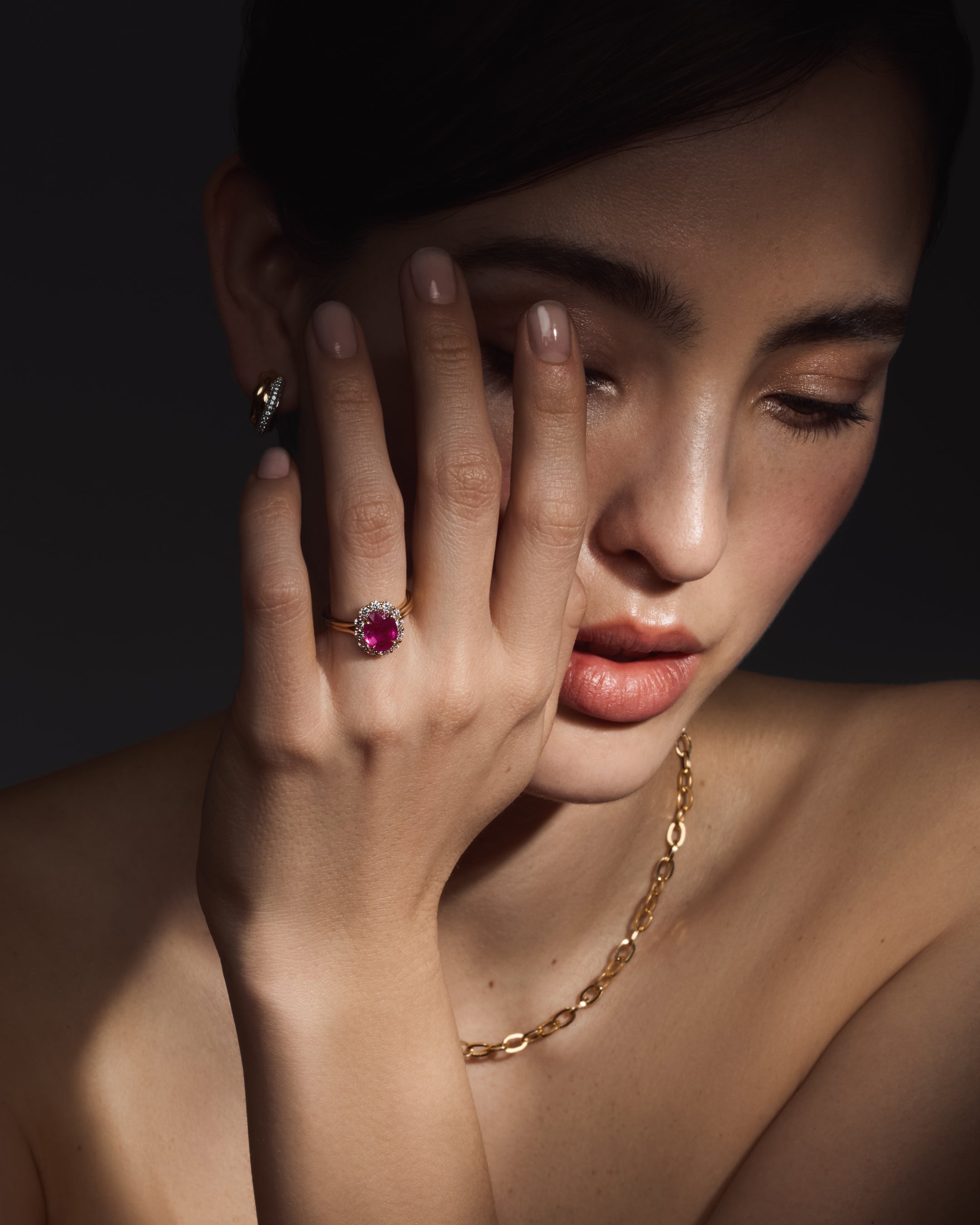 VESTA Burmese Ruby Halo Ring